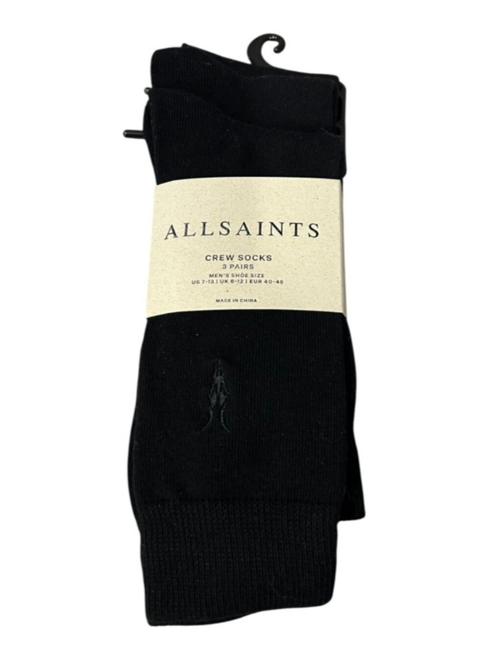 ALL Saints Men's Crew Socks 3 Pairs Size 7-13 Black